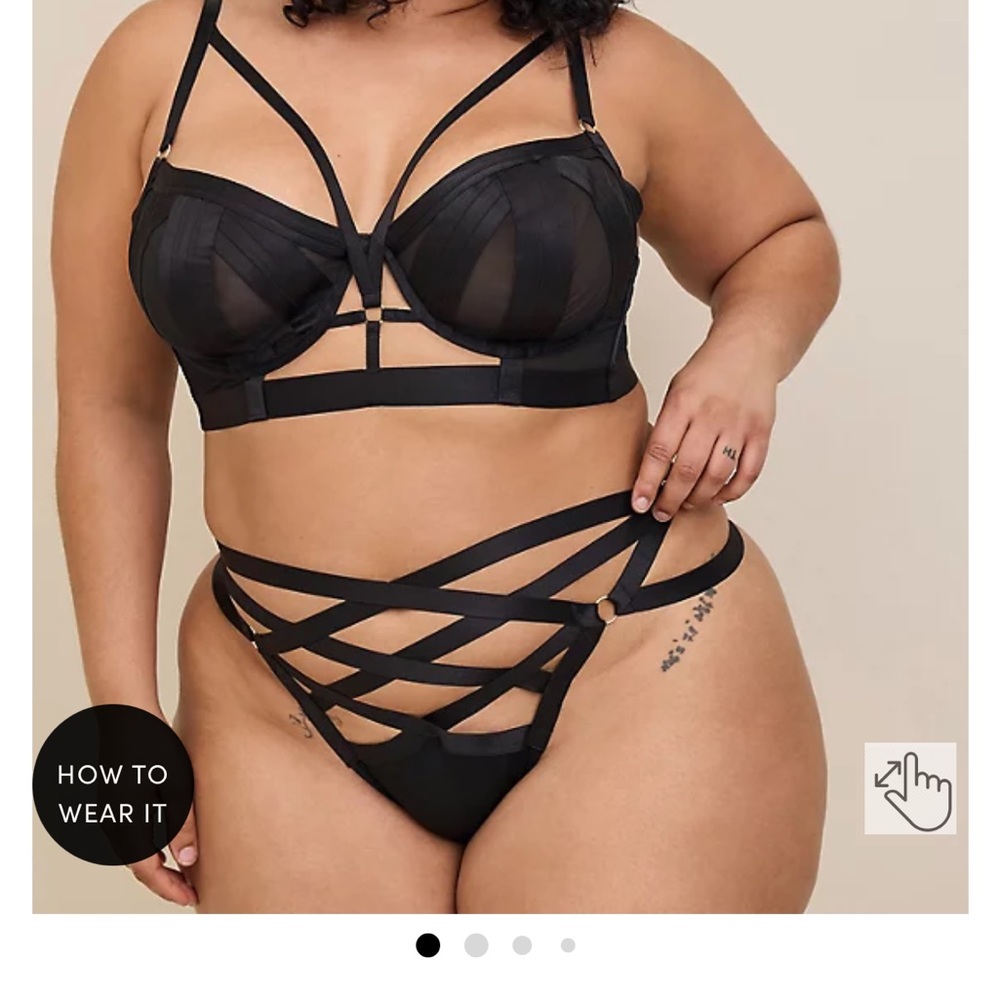 Torrid OVERT STRAPPY SATIN TANGA PANTY size 00 (M/10) black